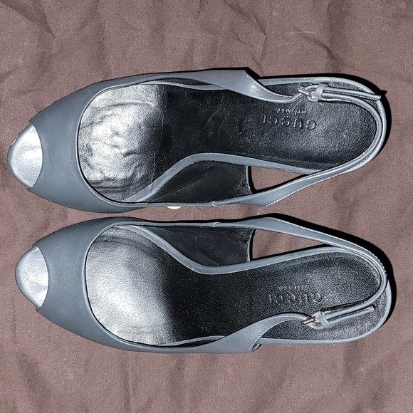 GUCCI Women's Gray Leather Sling-Back 3" Mid-Heel Pump Ser# 317033 GUC Size 38 - Picture 1 of 16